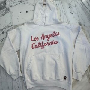 Di SnapBack white hoodie w/ baby pink Los Angeles California